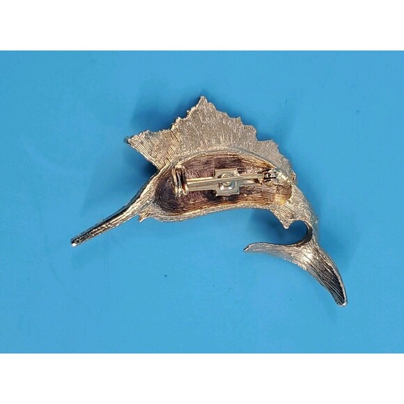 Vintage Swordfish Sailfish Brooch Gold Tone Martin Marine Fisherman Statement - Picture 7 of 12